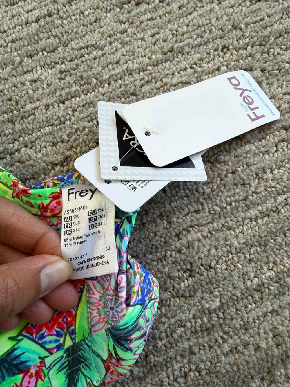 Tropical Print Halter Bikini Top with Light Blue High Waist Lands End Bottoms - Picture 3 of 5